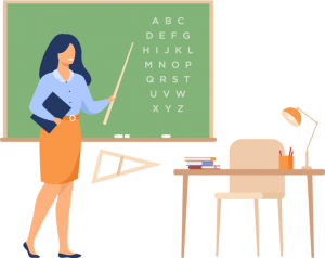 female teacher with black board
